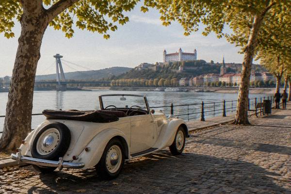 Oldtimer Bus Along the Danube, Bratislava