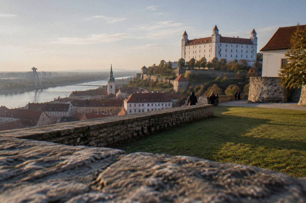 Bratislava Castle on its hill above the Danube and the city rooftops