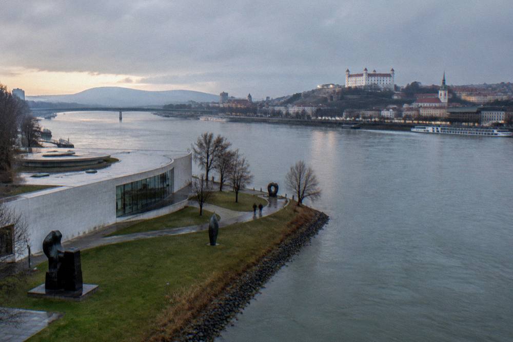 Wide river at dusk seen from the museum peninsula