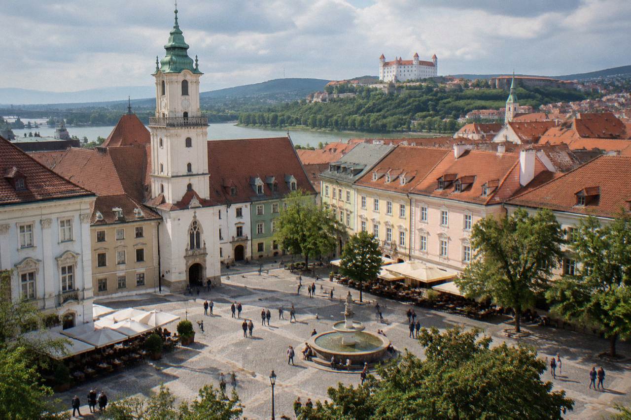 Old Town square with wet paving, Bratislava