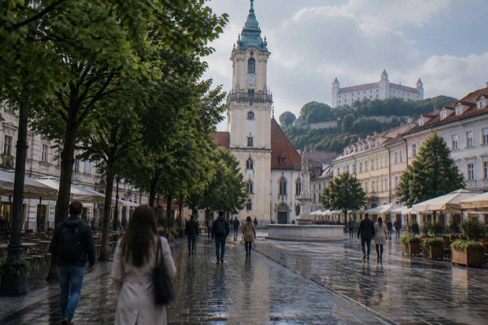 Old Town street in the evening, Bratislava