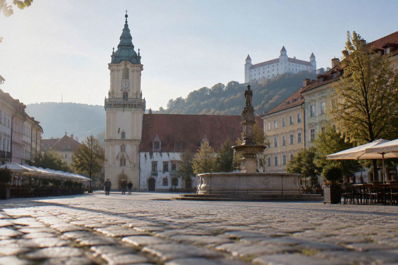 Public park with lawns and trees, Bratislava