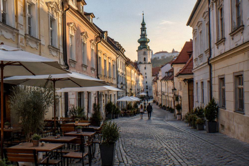 Evening light on the facades of the Bratislava Old Town
