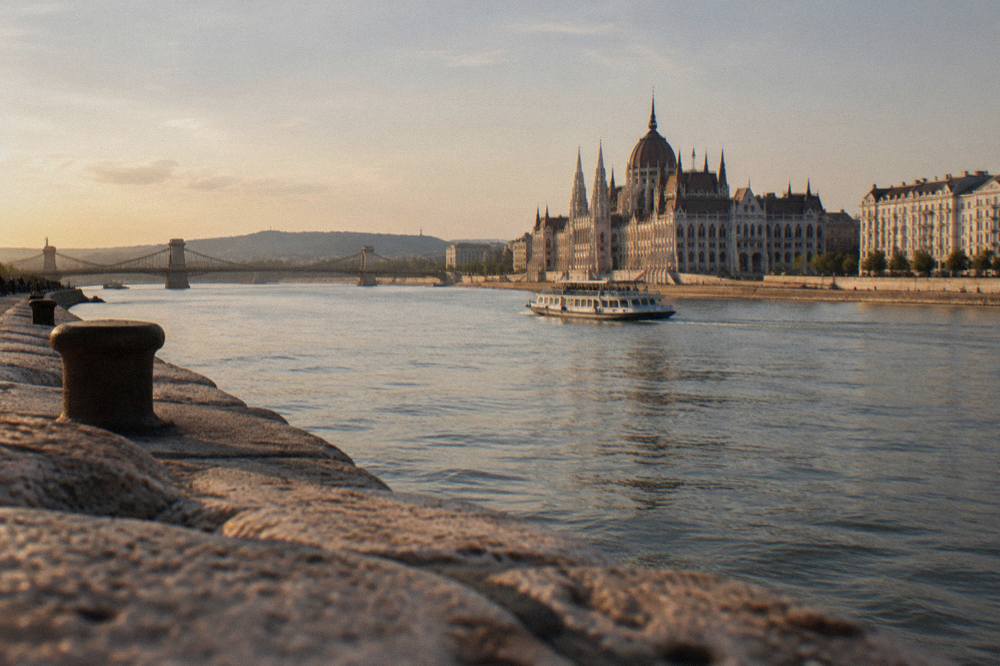 A riverboat cruising on the Danube near the Bratislava embankment