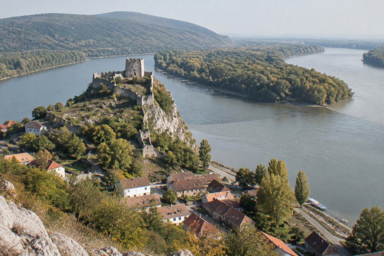 Castle ruin on a rock above the Danube