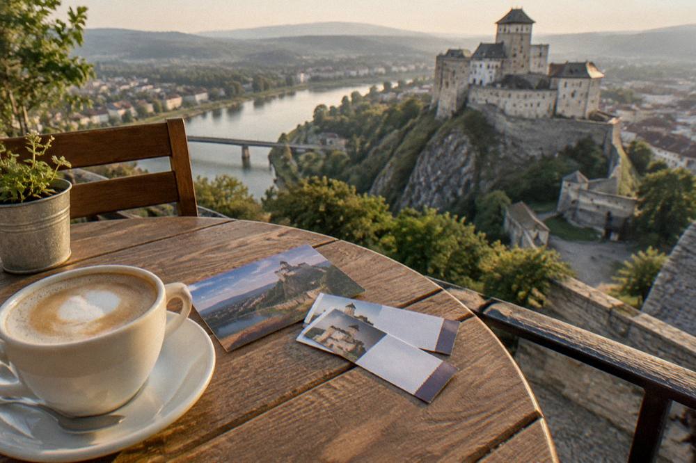 A city card and castle tickets on a cafe table beside a coffee cup