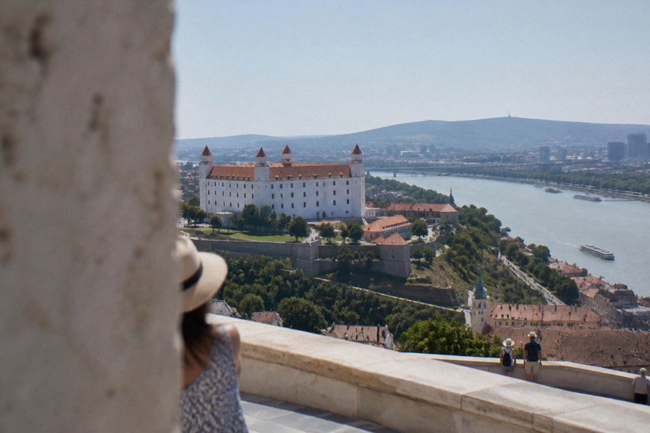 A summer view over Bratislava Castle and the Danube river on a clear day