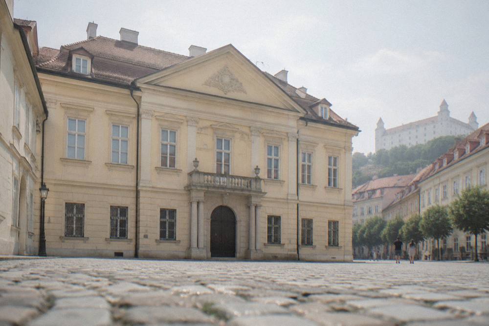 The Primate's Palace facade on a bright afternoon in Bratislava