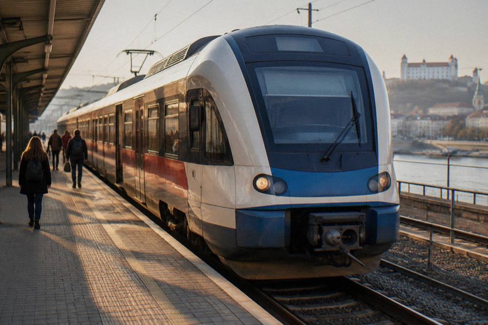 Regional train at a Bratislava railway platform
