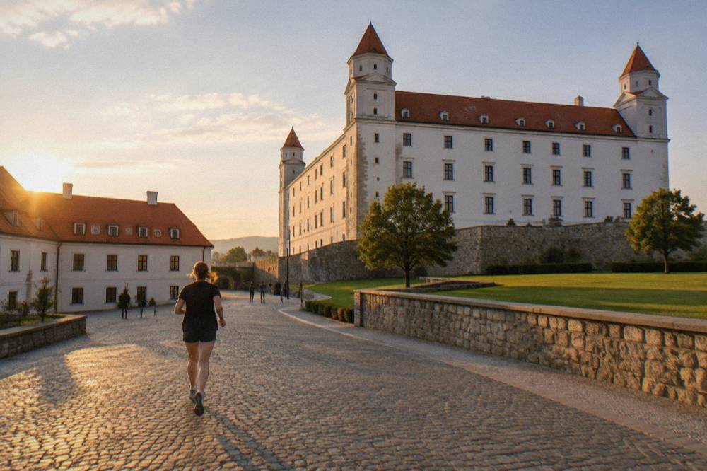 Courtyard of Bratislava Castle on a sunny afternoon