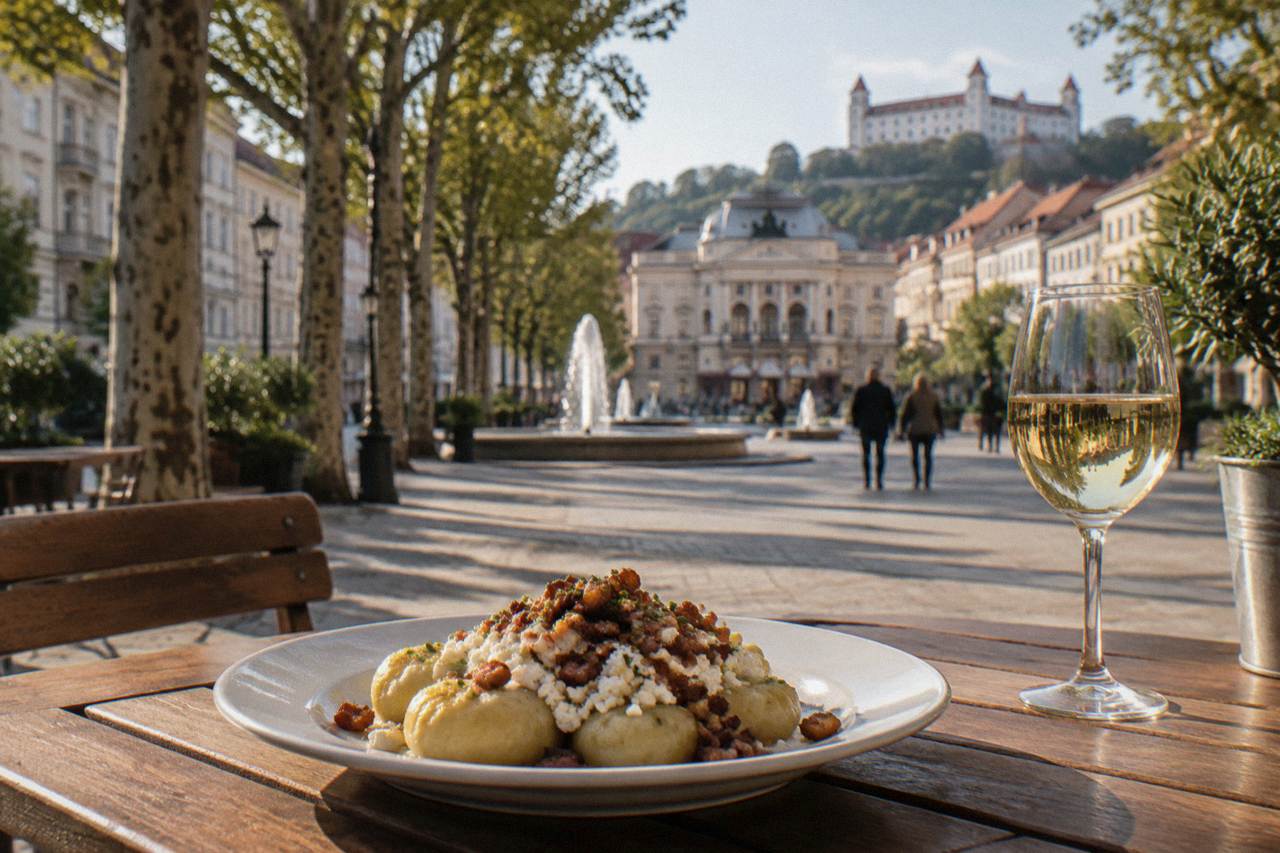 Plate of Slovak food on a plain table